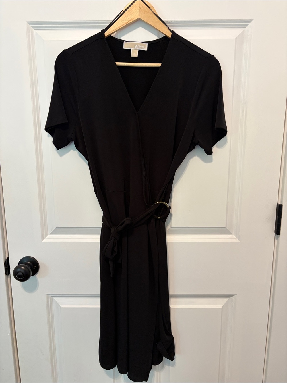 Michael Kors Black Short-Sleeve Wrap Midi Dress